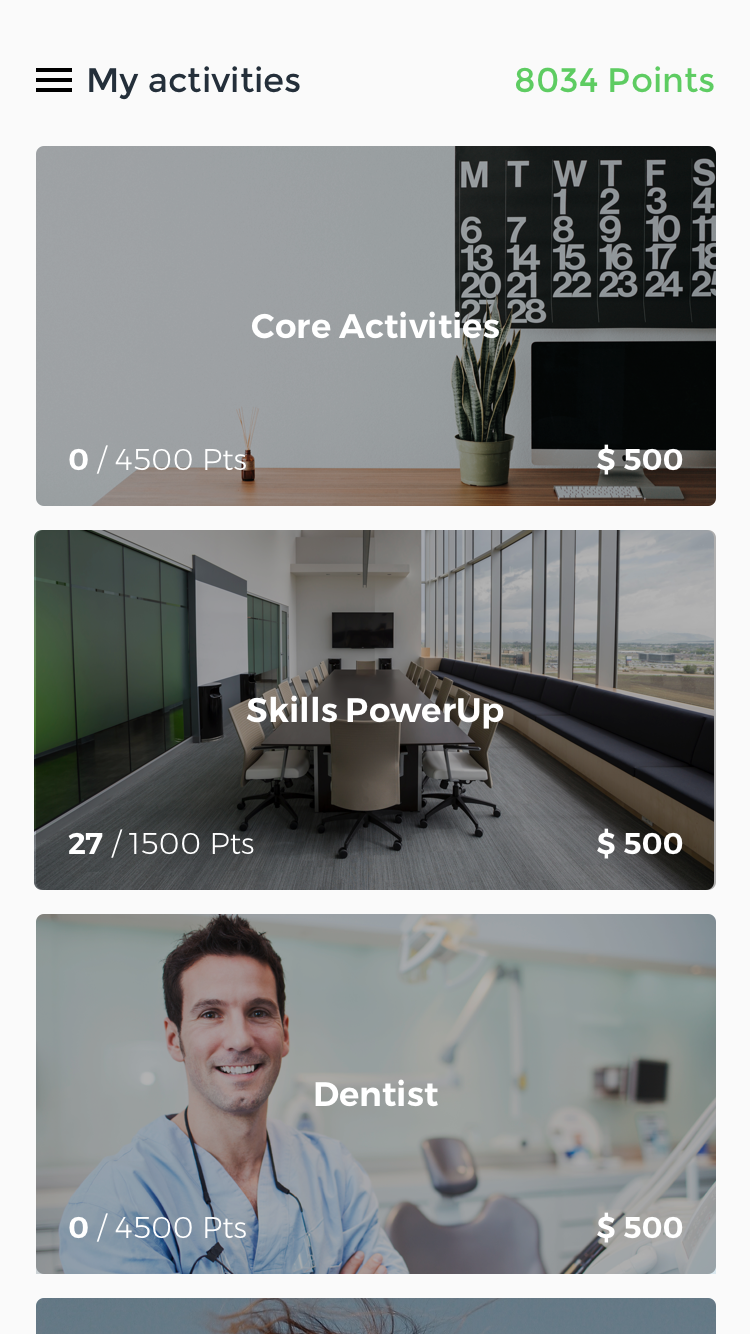 screenshot of the phone view of my activities section